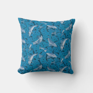 Vintage Blue Fish & Seaweed: Art Nouveau Nautical  Cushion