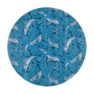 Vintage Blue Fish & Seaweed: Art Nouveau Nautical  Cutting Board