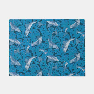 Vintage Blue Fish & Seaweed: Art Nouveau Nautical  Doormat