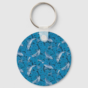Vintage Blue Fish & Seaweed: Art Nouveau Nautical  Key Ring