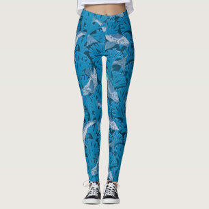 Vintage Blue Fish & Seaweed: Art Nouveau Nautical  Leggings