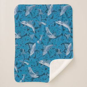 Vintage Blue Fish & Seaweed: Art Nouveau Nautical  Sherpa Blanket