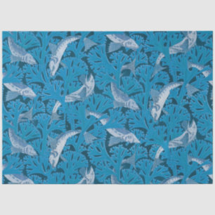 Vintage Blue Fish & Seaweed: Art Nouveau Nautical  Tissue Paper