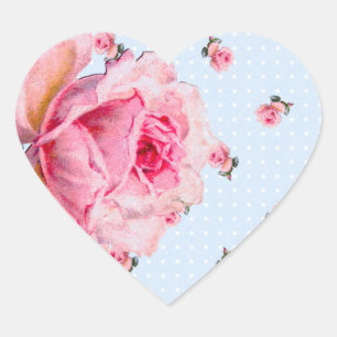 Vintage blue floral and dots heart sticker