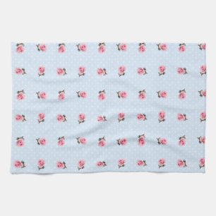 Vintage blue floral and dots tea towel