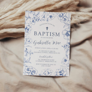 Vintage Blue Floral Baptism Invitation