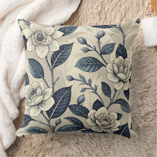 Vintage Blue Floral Botanical Pattern (10) Cushion