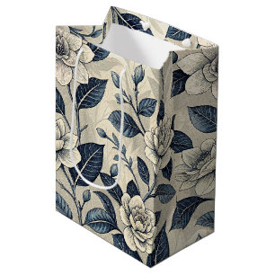 Vintage Blue Floral Botanical Pattern (10) Medium Gift Bag