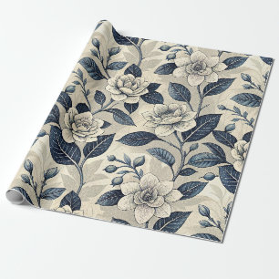 Vintage Blue Floral Botanical Pattern (10) Wrapping Paper