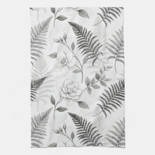 Vintage Blue Floral Botanical Pattern (1) Tea Towel