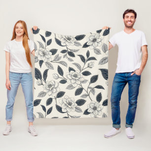 Vintage Blue Floral Botanical Pattern (2) Fleece Blanket