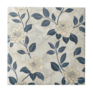 Vintage Blue Floral Botanical Pattern (3) Ceramic Tile