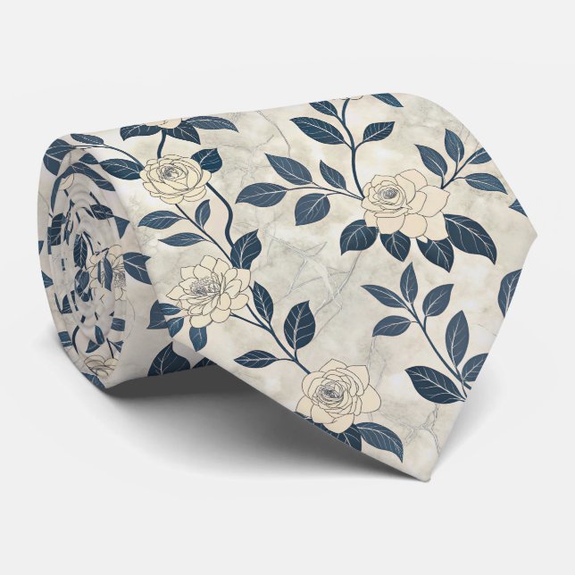 Vintage Blue Floral Botanical Pattern (3) Tie (Rolled)