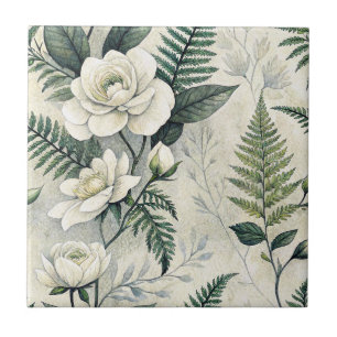 Vintage Blue Floral Botanical Pattern (4) Ceramic Tile