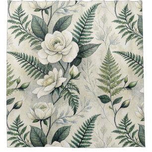 Vintage Blue Floral Botanical Pattern (4) Shower Curtain
