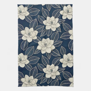 Vintage Blue Floral Botanical Pattern (5) Tea Towel
