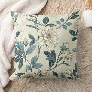 Vintage Blue Floral Botanical Pattern (6) Cushion