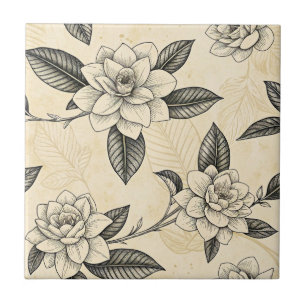Vintage Blue Floral Botanical Pattern (7) Ceramic Tile
