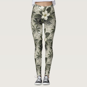Vintage Blue Floral Botanical Pattern (8) Leggings