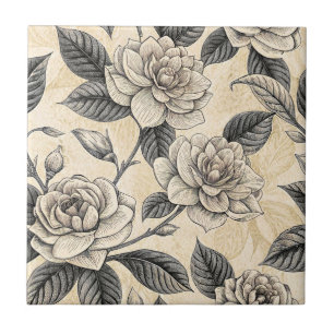 Vintage Blue Floral Botanical Pattern (9) Ceramic Tile