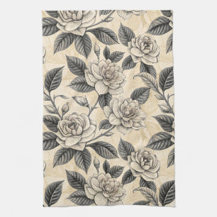 Vintage Blue Floral Botanical Pattern (9) Tea Towel