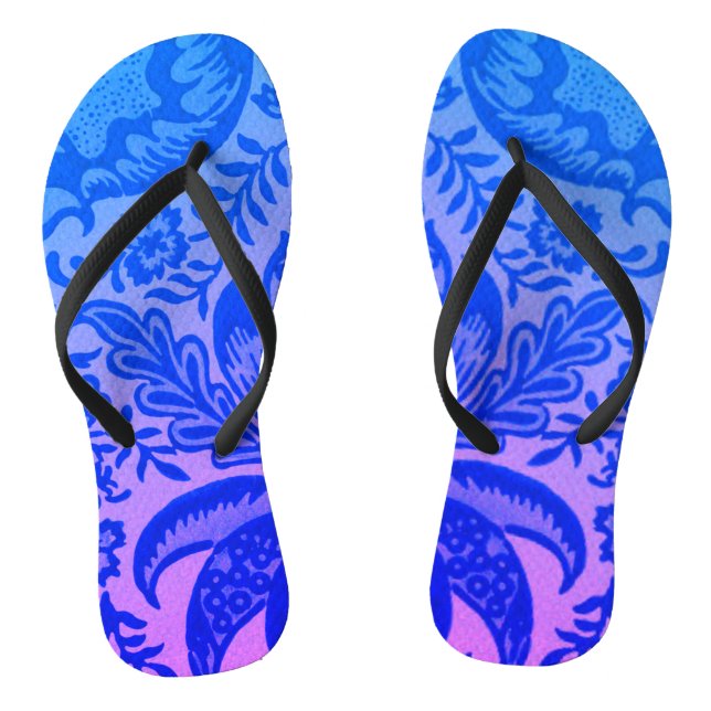 Vintage Blue Floral Botanical Pattern Thongs (Footbed)