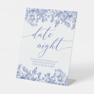Vintage Blue Floral Bridal Date Night Ideas Sign