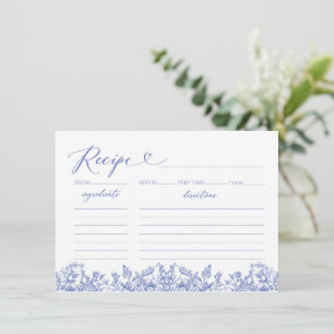 Vintage Blue Floral Bridal Shower Recipe Card