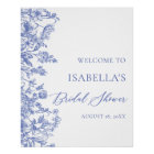 Vintage Blue Floral Bridal Shower Welcome Sign