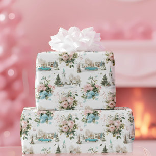 Vintage Blue Floral Christmas Wrapping Paper
