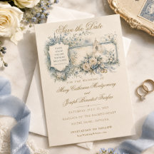 Vintage blue floral church scripture wedding