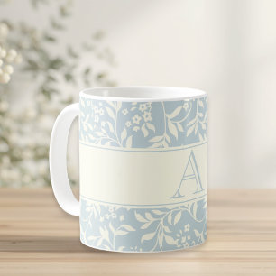 Vintage Blue Floral Custom Initial Gift Coffee Mug