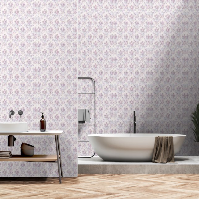 Vintage Blue Floral Damask Wallpaper (Bathroom)