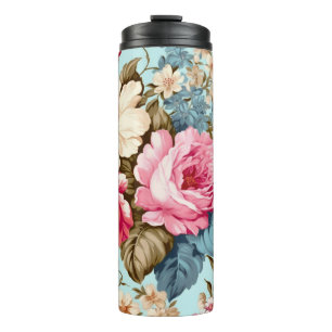 Vintage Blue Floral Garden Pattern Thermal Tumbler