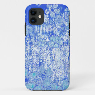 Vintage blue floral grunge wall background iPhone 11 case