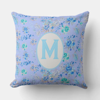 Vintage Blue Floral Monogram Cushion