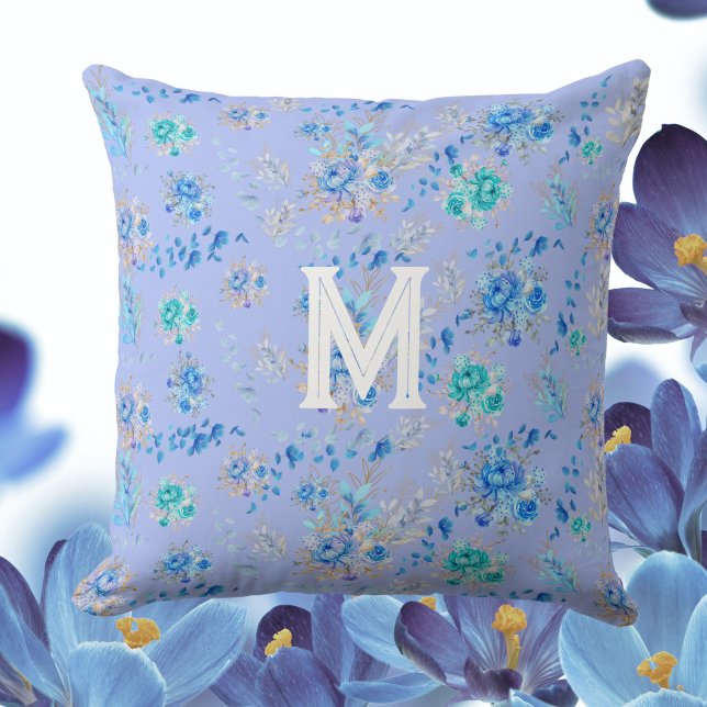 Vintage Blue Floral Monogram Cushion (Creator Uploaded)