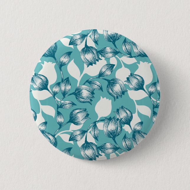 Vintage blue floral night garden pattern 6 cm round badge (Front)