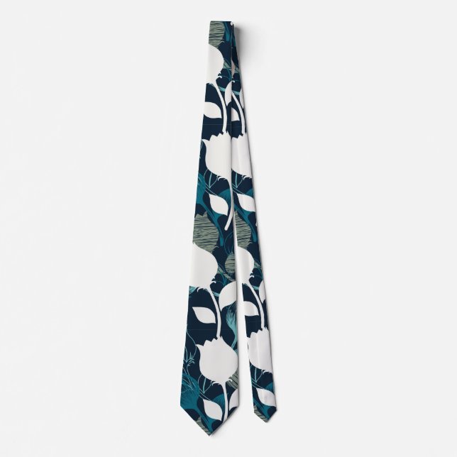 Vintage blue floral night garden pattern tie (Front)