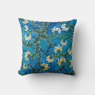 Vintage Blue Floral Pattern Illustration Cushion