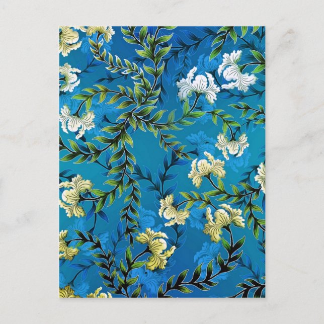 Vintage Blue Floral Pattern Illustration Postcard (Front)