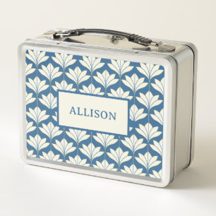 Vintage Blue Floral Pattern Name  Metal Lunch Box
