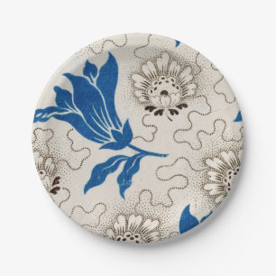 Vintage Blue Floral Pattern Paper Plates