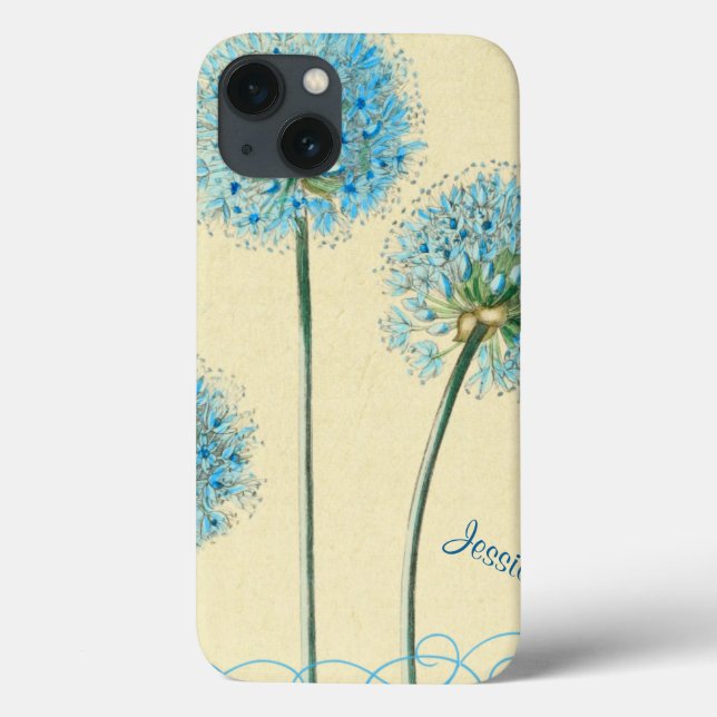 Vintage Blue Floral Personalised iPad Case (Back)