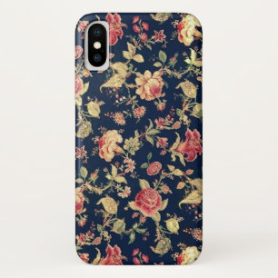 Vintage Blue Floral Rose iPhone X Case