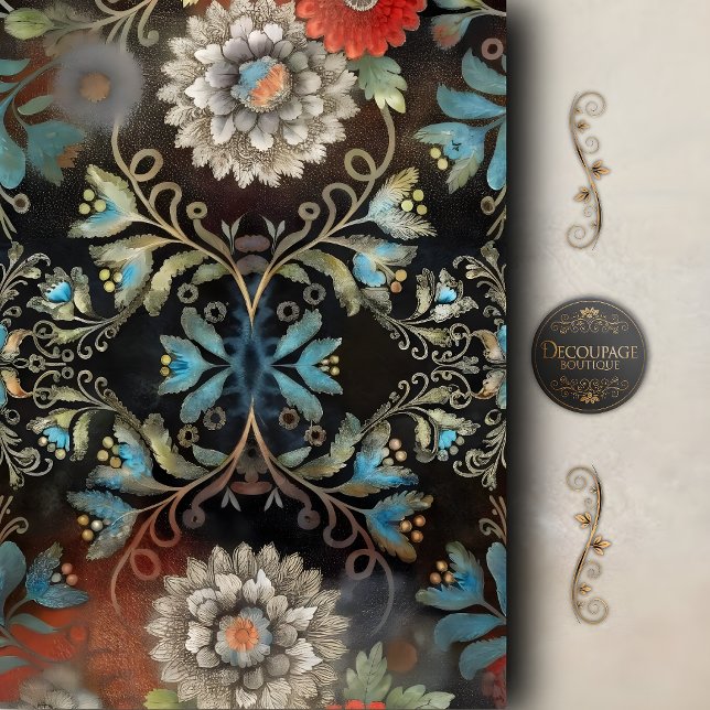 Vintage Blue Floral Scroll Decoupage Tissue Paper (Vintage Blue Floral Scroll Decoupage Tissue Paper)