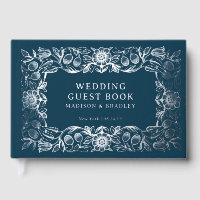 Vintage Blue Floral Silver Foil Wedding