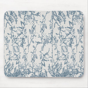 Vintage Blue Floral Sketch Pattern Mousepad
