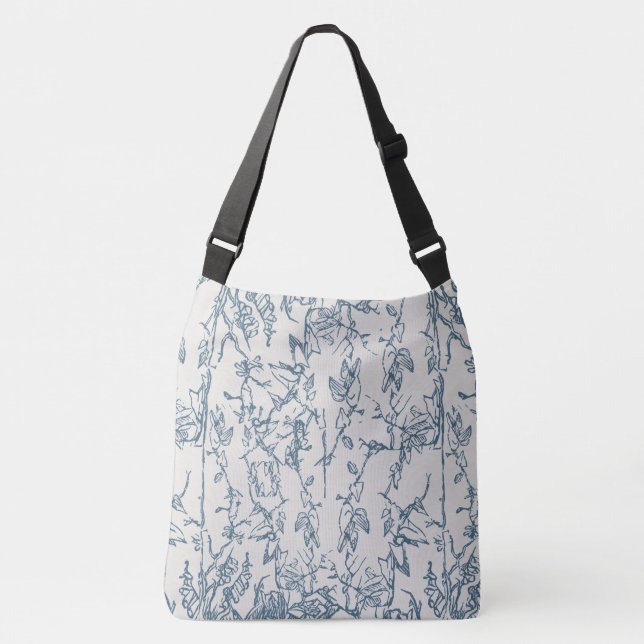 Vintage Blue Floral Sketch Pattern Tote (Front)