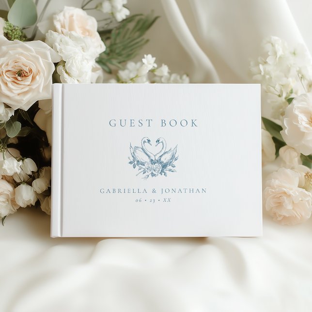 Vintage Blue Floral Swans Wedding Guest Book (Creator Uploaded)